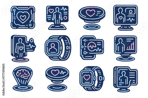 Futuristic biometric health icon holographic icons predictive ai vector wearable bio monitor