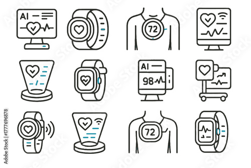 Health sensor vector predictive tracker interface icon stress interactive medical biometric