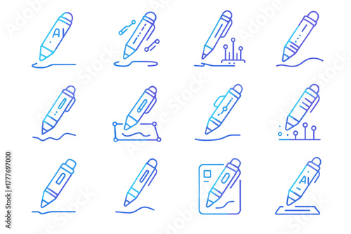 Predictive connected ai interactive floating holographic icon pen writing futuristic vector