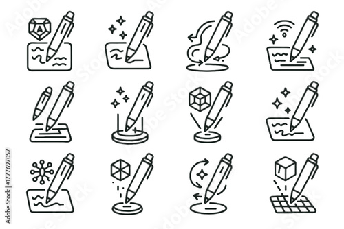 Interactive holographic ai icon vector office pen device drawing predictive note