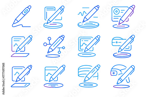 Predictive set holographic icon writing pen creative futuristic smart stylus vector