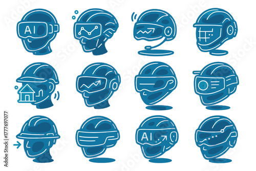 Holographic helmet construction interactive racing floating smart icon predictive futuristic sports vector