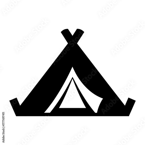 Minimalist Black and White Tipi Tent Camping Icon Design