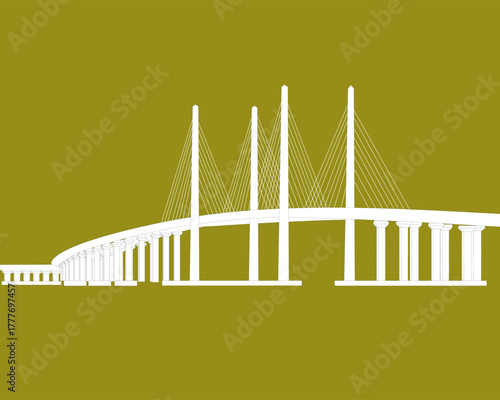 Line art and illustrations of the bridge connecting Penang Island to the mainland.
