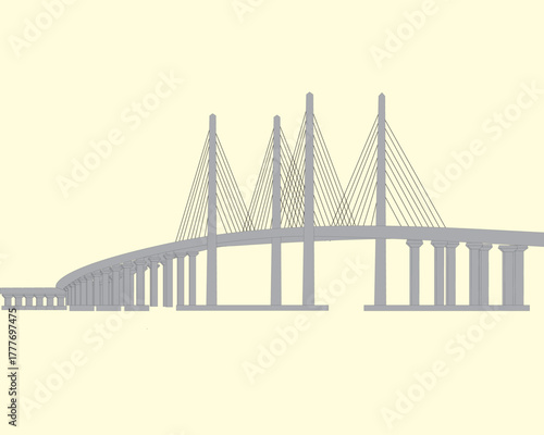 Line art and illustrations of the Penang bridge connecting Penang Island to the mainland.