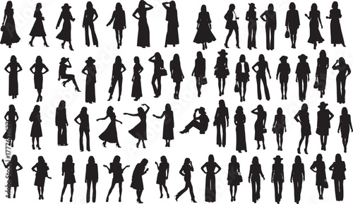  collection of diverse women silhouettes in various standing, sitting, and fashion poses.