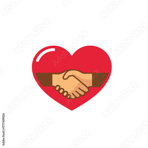 creative heart shape and two hands shaking logo vector