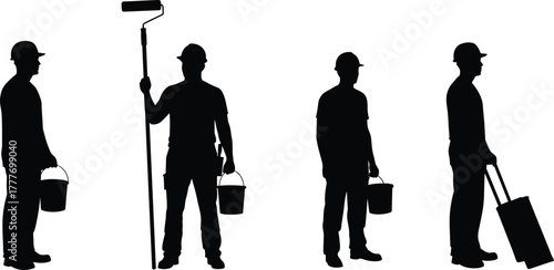Construction worker silhouette, pfety, DIY, equipment, repair, graphic illustration