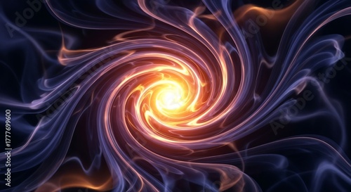 Fiery golden spiral radiating glowing energy outward.