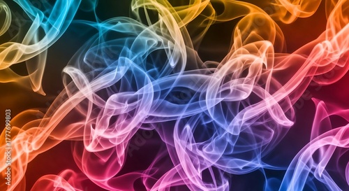 Intertwined smoke trails glowing in rainbow tones.