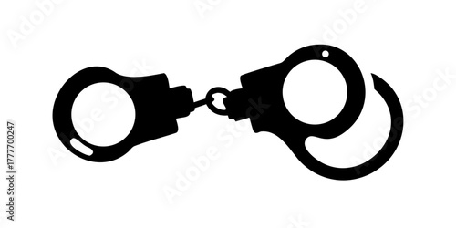 Handcuffs black silhouette vector, black and white silhouette, vector and illustration isolated on white background.