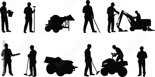 Construction workers silhouette, heavy equipmelabor, industrial site, safety gear, job s, engineering, manual work, machinery, building process, construction crew, fieldwork, urban development