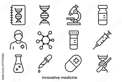 Vector molecular lab vial medicine health patient research icons icon innovative tube