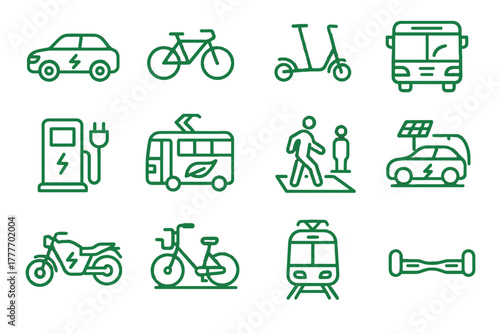 Transport vector car tram vehicle station train green icons electric bike icon