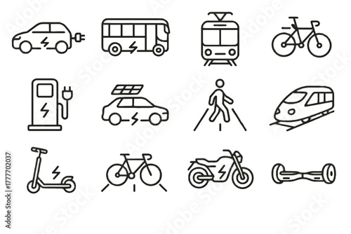 Pedestrian tram path vector bike icon hybrid solar low motorcycle emission transport