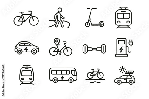 Tram car shared lane electric icons icon hoverboard commuting vector pedestrian bike