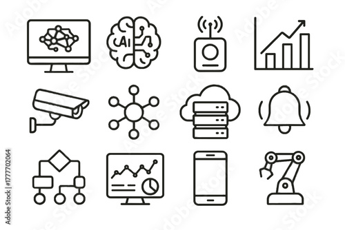 Computer mobile monitoring vector screen chart flow icons panel hub arm ai