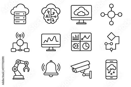 Robot vector monitoring icon chart server device mobile ai panel cloud algorithm