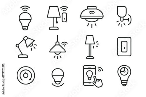 Ceiling lamp lighting bulb icons vector sensor switch light icon led smart