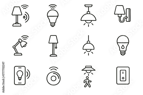 Led wall sconce icons lighting light pendant vector automated smart lamp icon