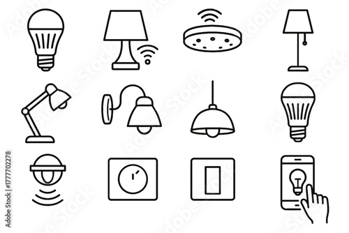 Dimmer switch lamp lighting smart vector sensor bulb app ceiling light icons