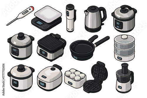 Cooking pressure cooker vector grill stick icon tools pan food smart digital