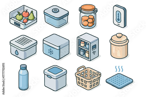 Vector shelf icon fridge food freezer modern pantry drawer sealed storage control