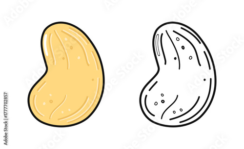 Cashew nut colored and outline drawing for coloring book