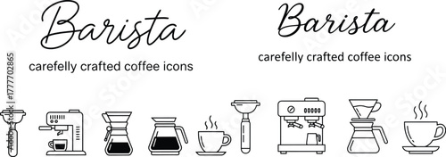 Home barista coffee icons set