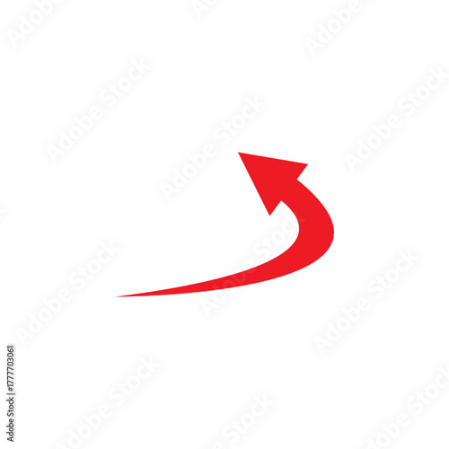 Dynamic red curved arrow icon pointing upwards and right symbolizing growth progress success direction and achievement
