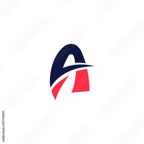 Modern letter A logo design featuring dynamic red and dark blue elements on a clean white background representing innovation