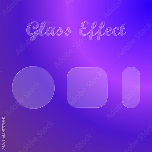 Frosted glass effect shapes featuring a circle rounded square and pill on a vibrant purple gradient background