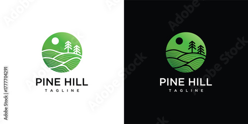 Pine Hill logo design template. Simple Pine Hill logo design icon made with lines	