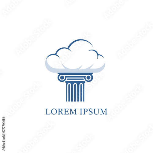 Cloud Computing Legal Services A modern logo merging cloud with a classical pillar, fostering trust and expertise