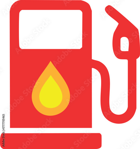 A vibrant red gas station pump with a flame, symbolizing energy, fuel, and transportation