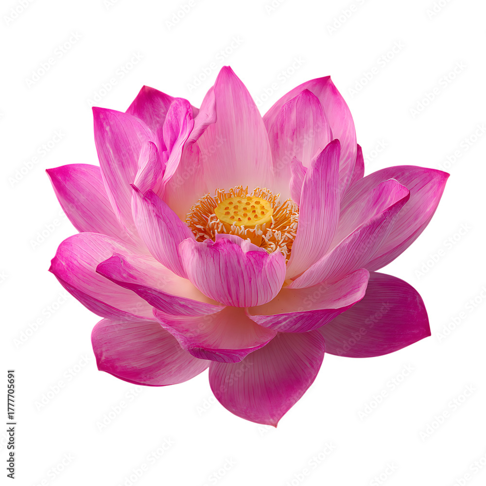 Obraz premium Closeup of a pink lotus flower with visible stamens on transparent background