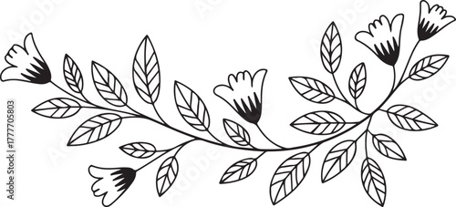 Elegant Floral Branch Arrangement with Delicate Leaves and Blossoms Illustration