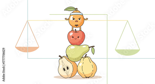 Healthy Fruits Balancing Act Depicts Nutritional Equilibrium and Dietary Wellness