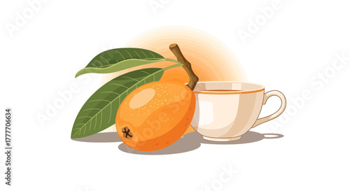 Healthy Fruity Loquat Tea Illustration on White Background with Vibrant Colors for Wellness