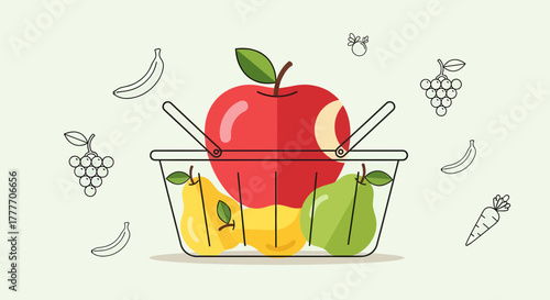 Healthy Grocery Basket with Delicious Fruits Illustration for Culinary and Nutrition Content
