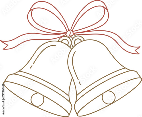 Two christmas bells with red ribbon illustration on a cream colored background