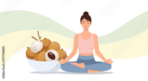 Healthy Living: Serene Yoga Practitioner Mindful With Exquisite Fruit and Meditation