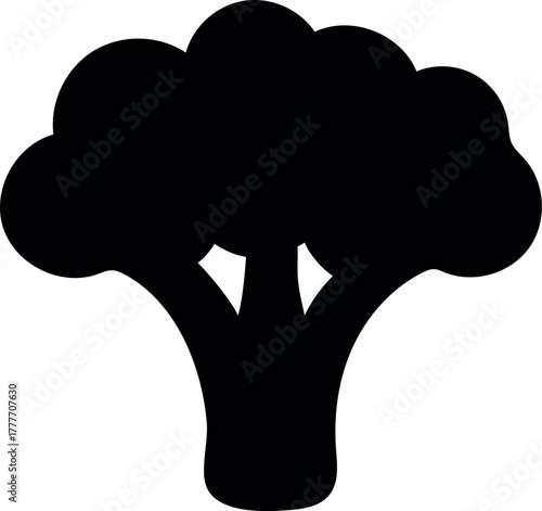 Black and white broccoli illustration of fresh vegetable silhouette