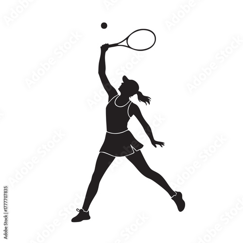 silhouette of a tennis player at full stretch hitting a serve