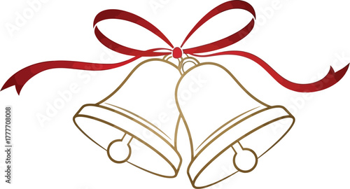 Golden christmas bells with red ribbon on a white background illustration