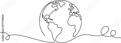 Earth Globe Continuous Line Art Drawing Travel Exploration Minimalist Graphic Vector