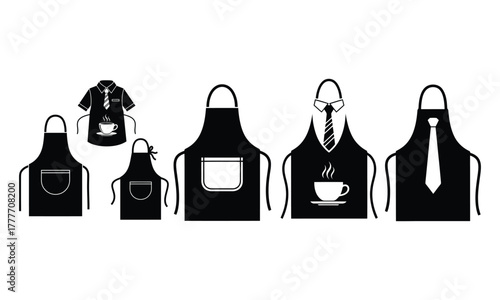 Home barista aprons and uniform icons set