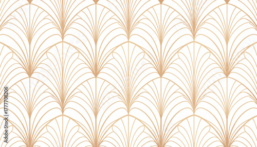 Seamless pattern of golden art deco fans