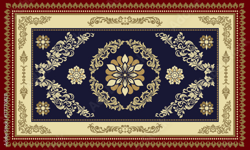 Damask rug pattern. Capet design. Rug pattern texture,carpet pattern floral.motif,grometric. Rug design elegance, decor living dining room,bedroom. Damask floral pattern.Woven carpet illustration.