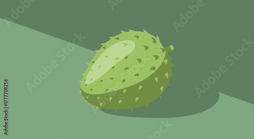 Illustration Of A Green Soursop Fruit With Spiky Skin In Modern Flat Design Style